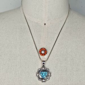 Interchangeable Snap Necklace Silver Flower Blue Orange